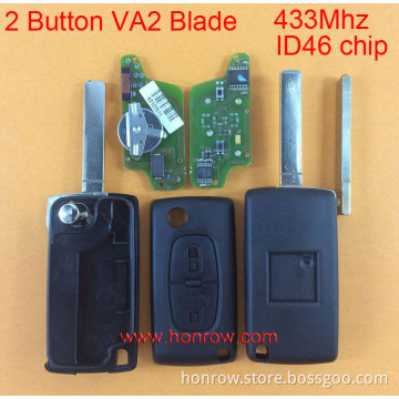 Hot sale products-- Original Citroen FSK 2 button flip remote key with VA2 307 blade 433Mhz ID46 Chip (Before April 2011 year)